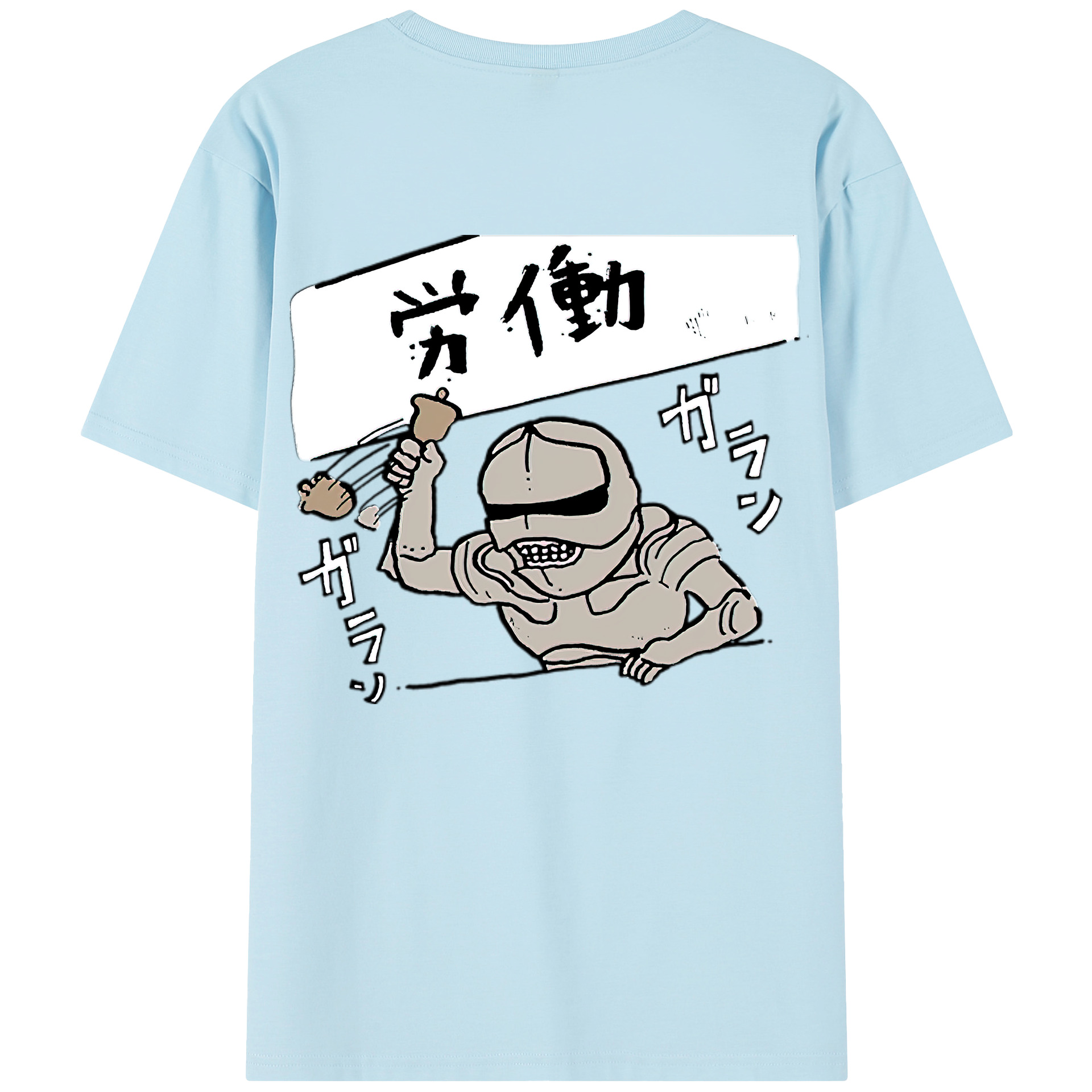 （画像用） ちいかわ 労働の鎧さん Chii-kawa Mr. Armor of Labor 綿100％半袖Tシャツ（背面プリント）